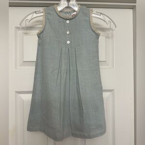 Toddler Sleeveless Pleated Sundress with Lace Trim Crew Neck 100% Cotton